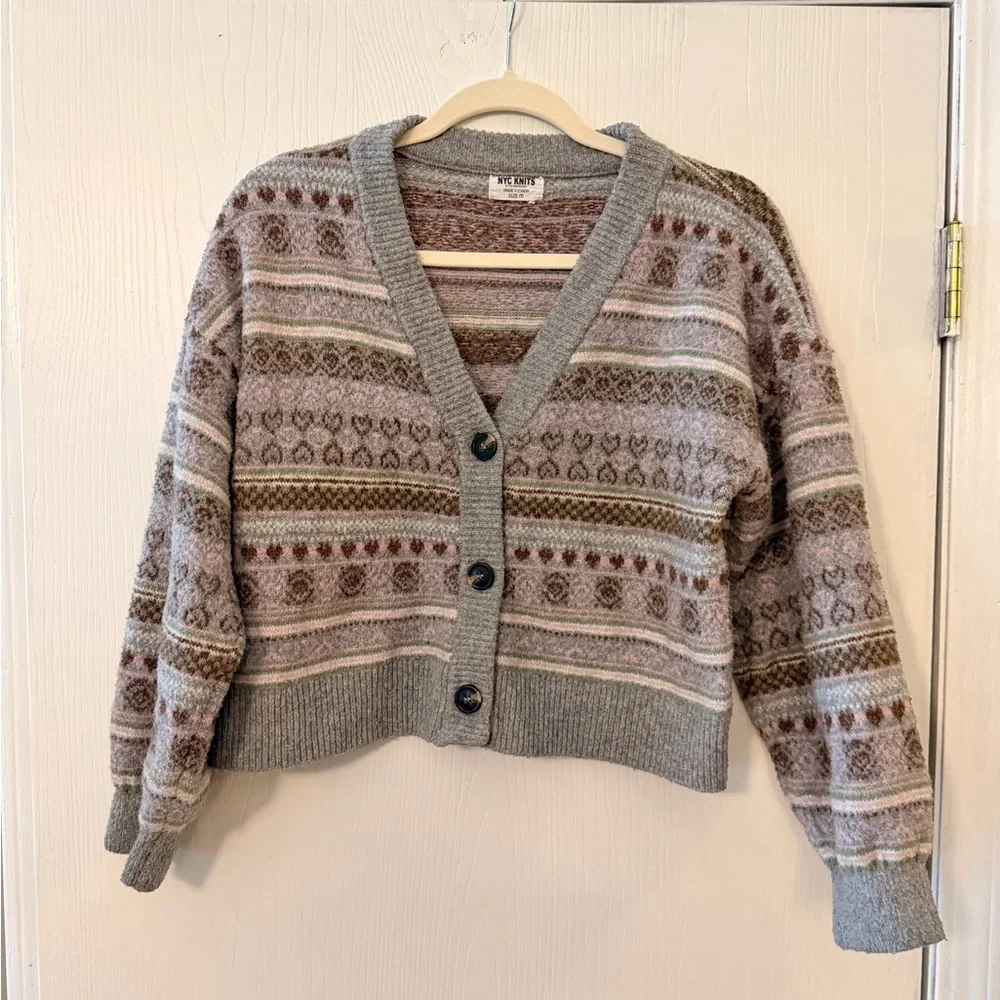 Nordstrom Gray and Brown Patterned Cardigan - Picture 1 of 2
